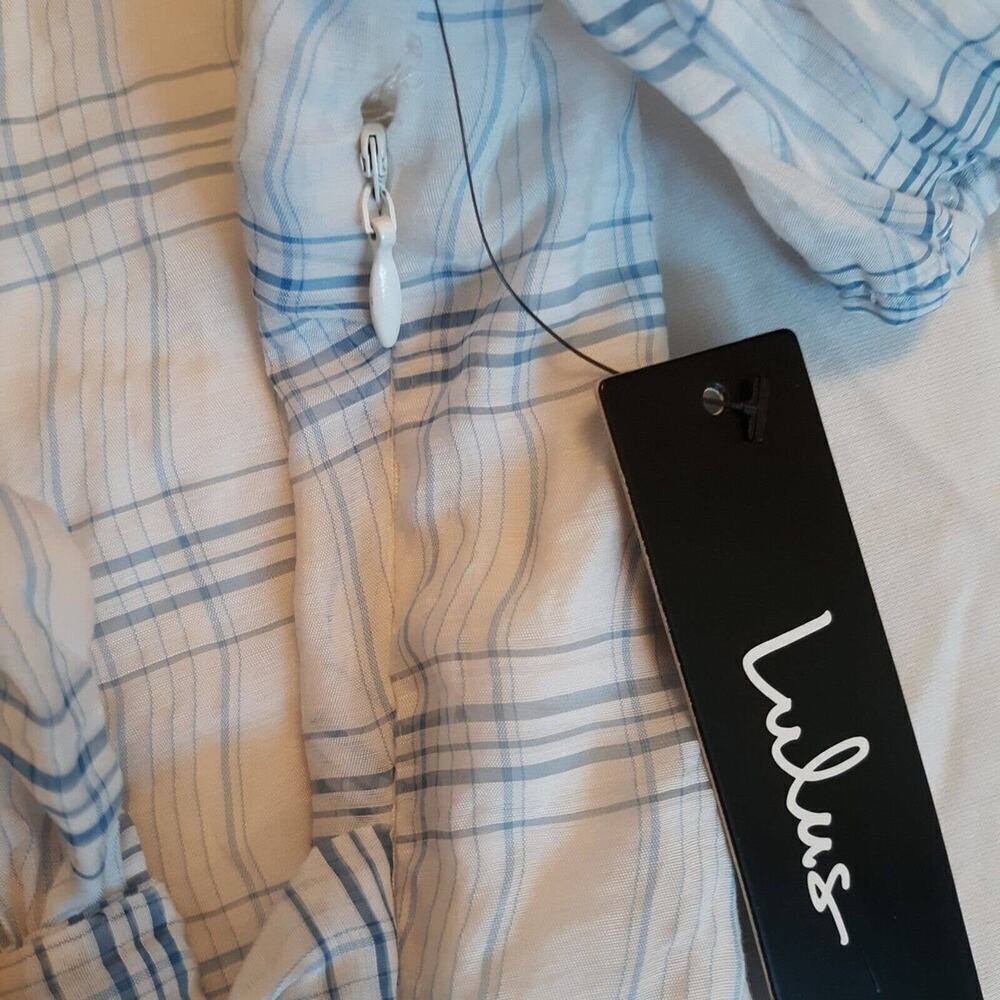 Lulus NWT Womens White Blue Plaid Faux Wrap Fit and Flare Mini Dress Siz… - Picture 7 of 10